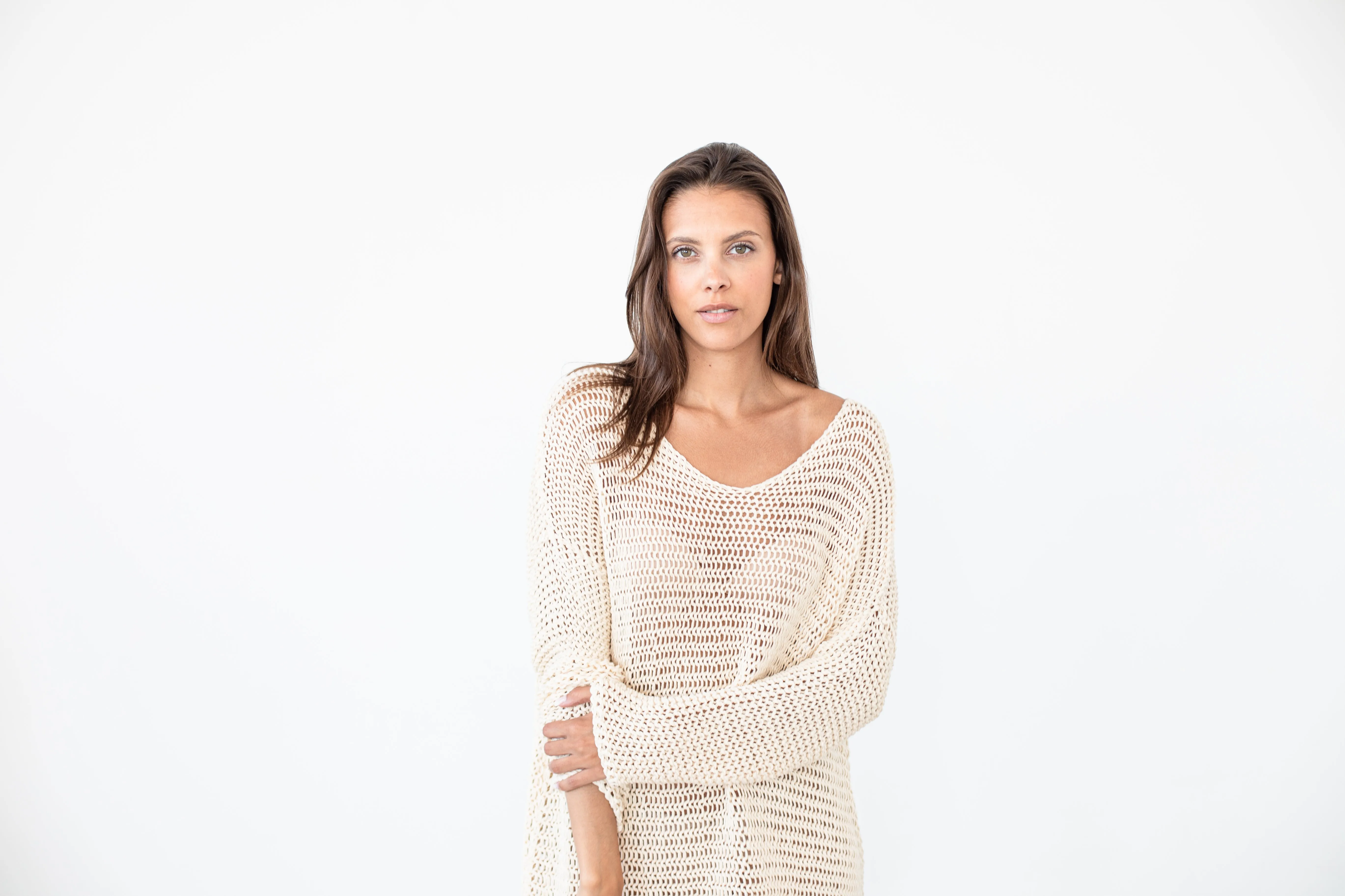 Cream Cotton oversized sweater dress.