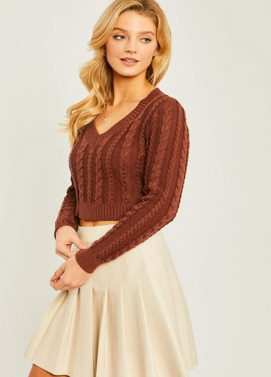 Cropped Cable Knit Sweater