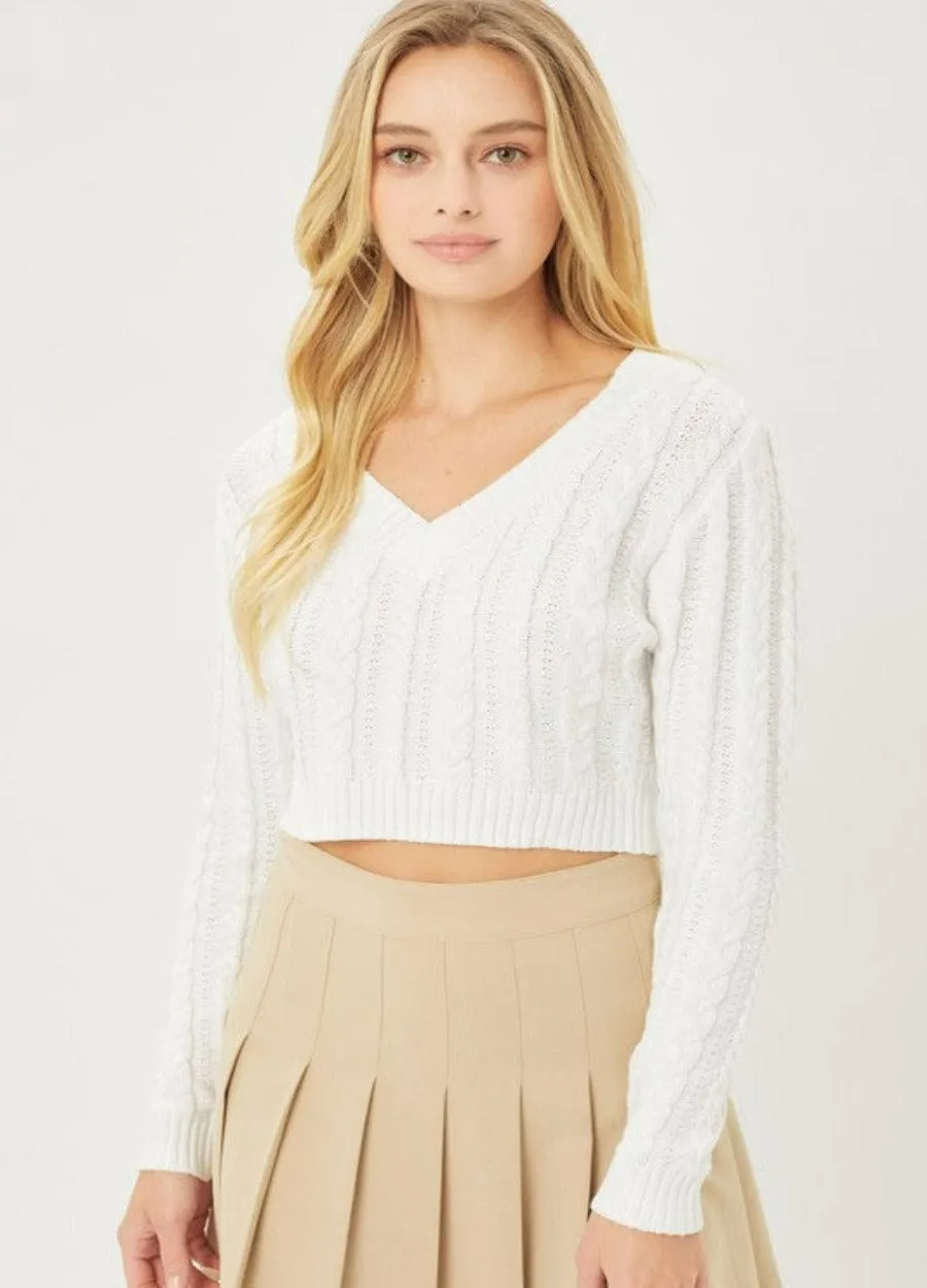 Cropped Cable Knit Sweater