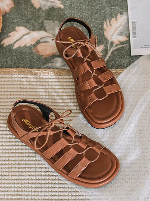 Crossover Strap Leather Sandals