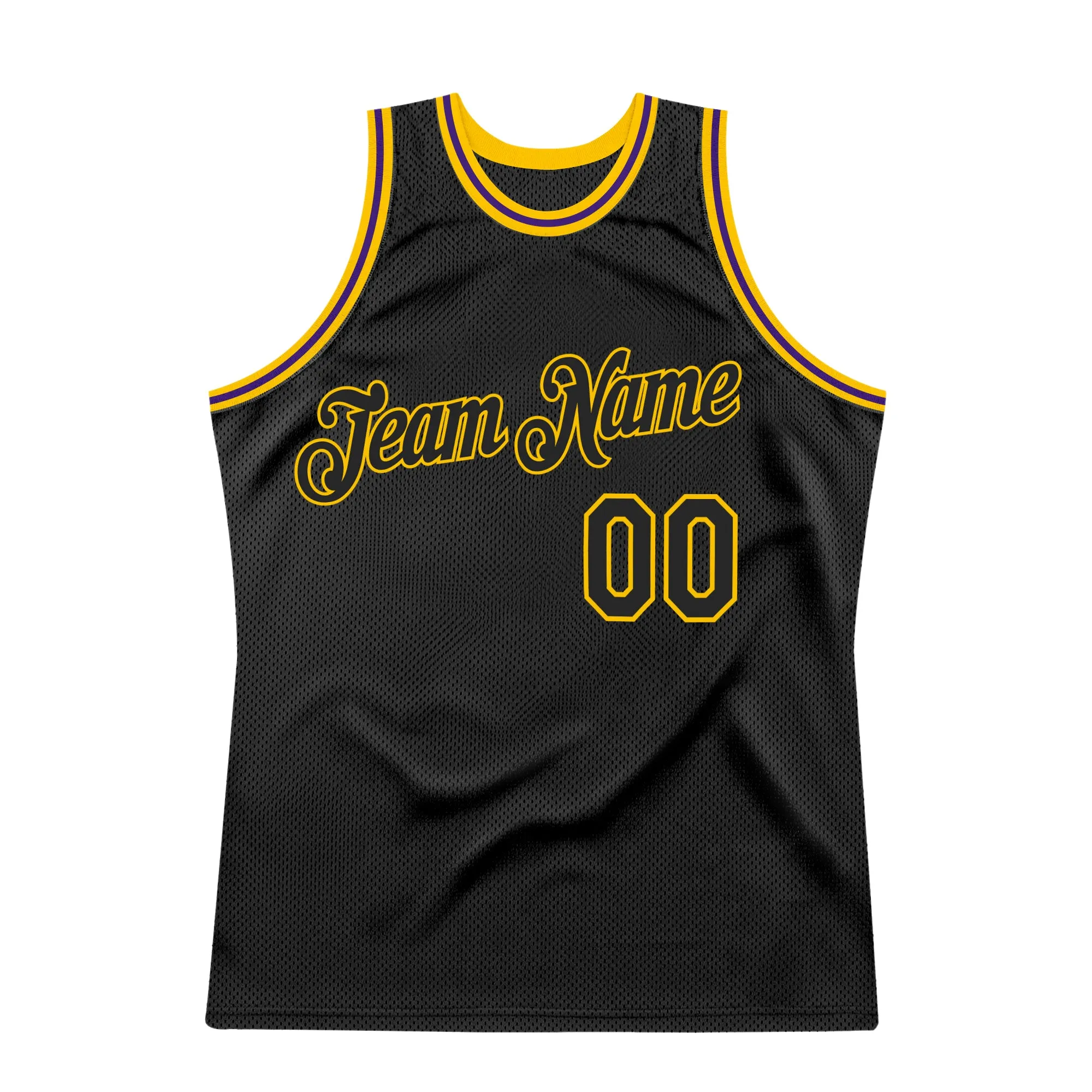 Custom Black Black Gold-Purple Authentic Throwback Basketball Jersey