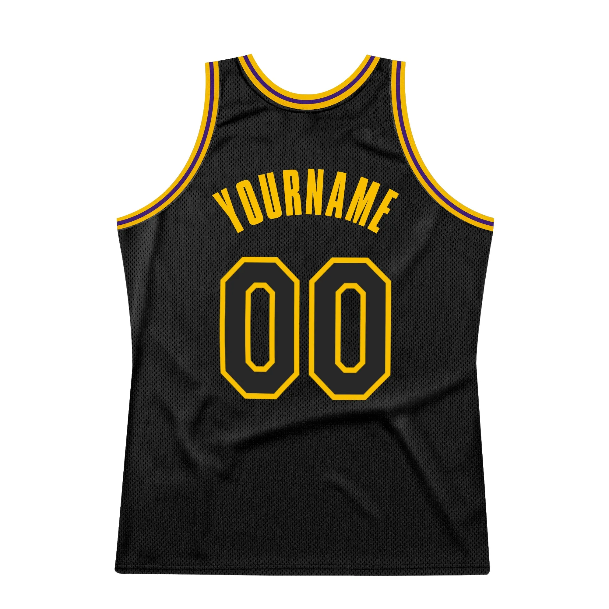 Custom Black Black Gold-Purple Authentic Throwback Basketball Jersey