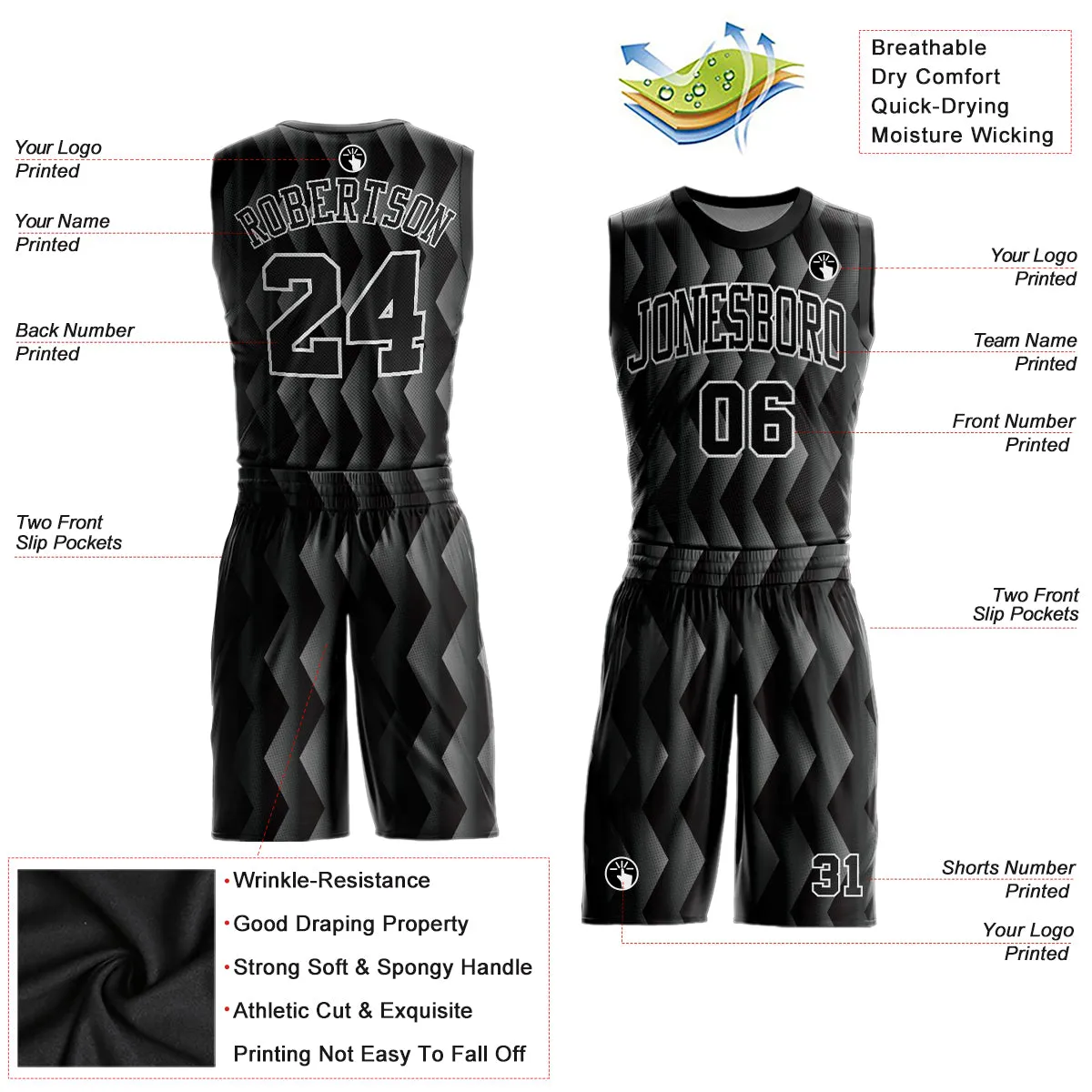 Custom Black Black-Gray Round Neck Sublimation Basketball Suit Jersey