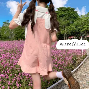 Cute girly white shirt   pink overalls  PL51418