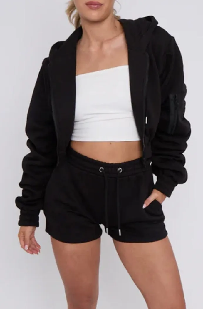 Dana Ruched Crop Hoodie & Shorts Coord