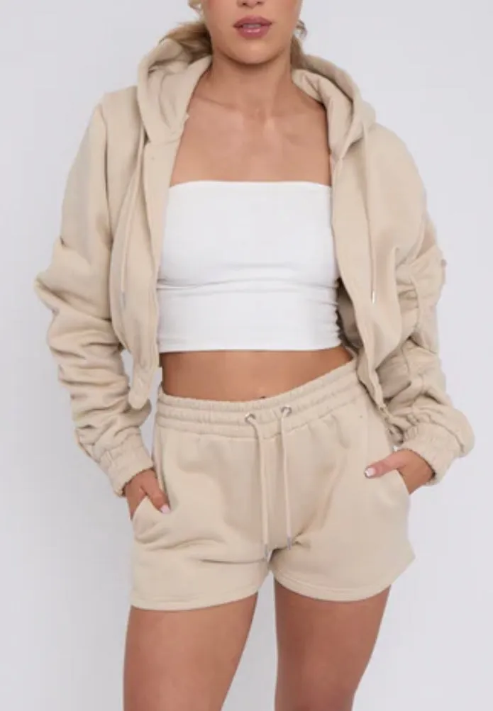 Dana Ruched Crop Hoodie & Shorts Coord