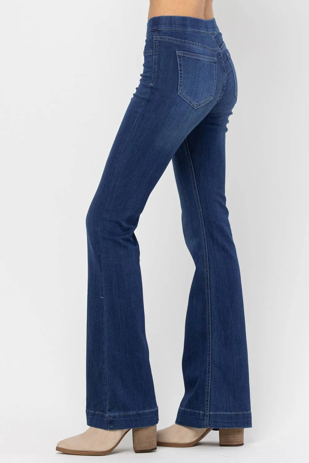 Denim Pull On Flare Jeans