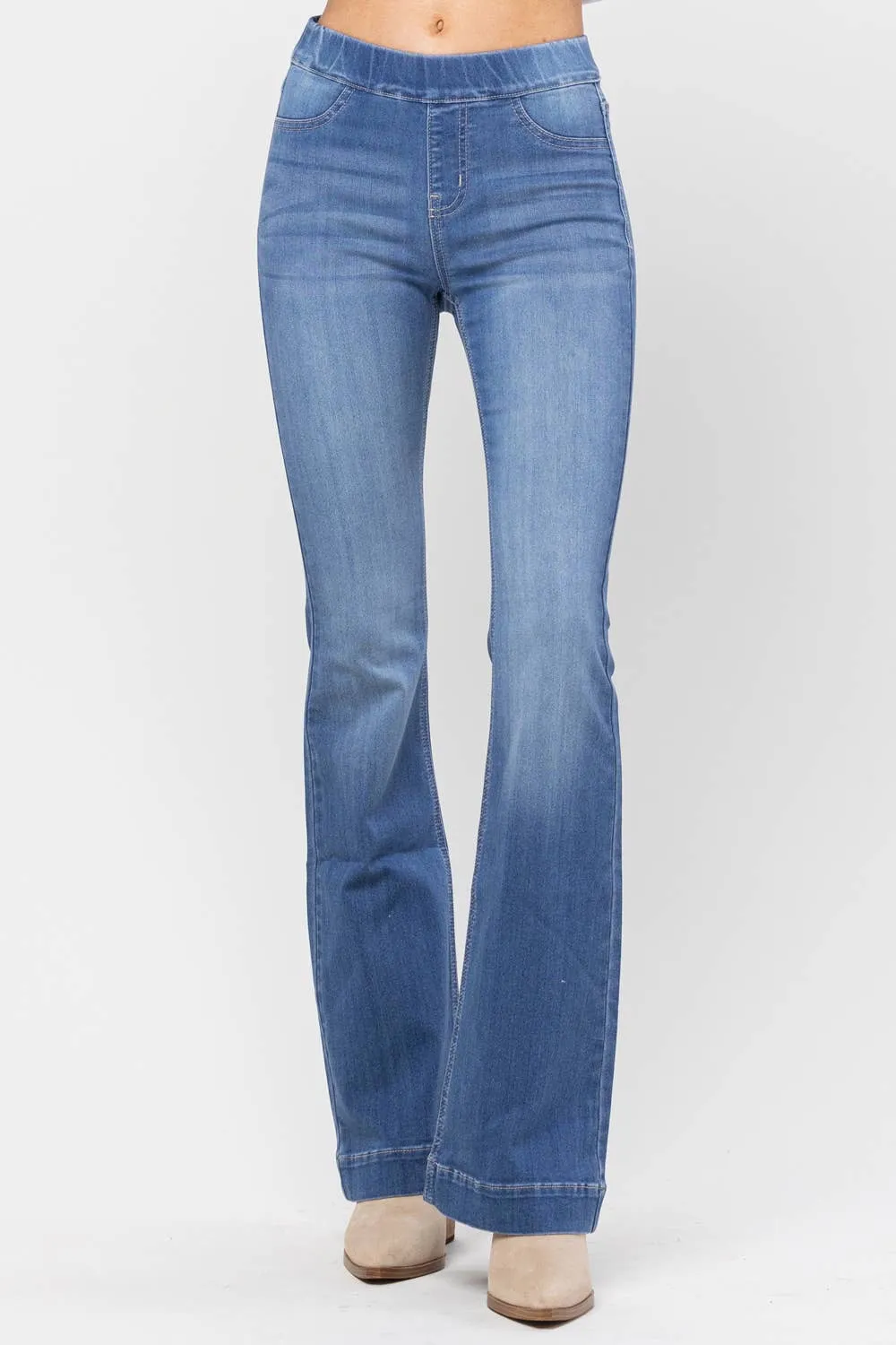 Denim Pull On Flare Jeans