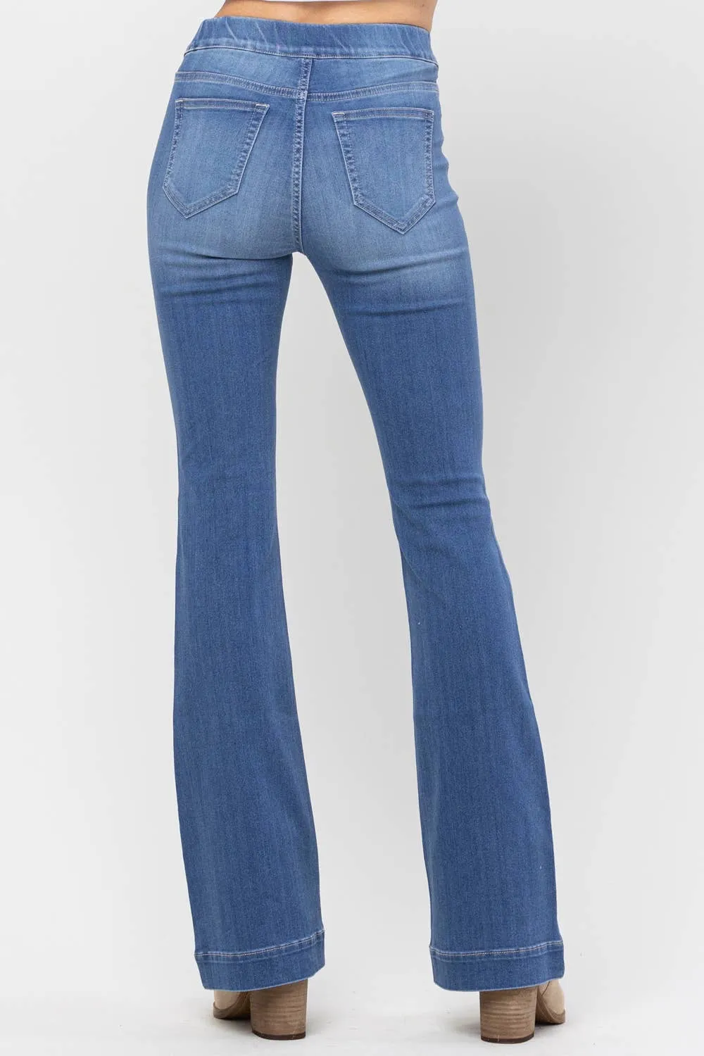 Denim Pull On Flare Jeans