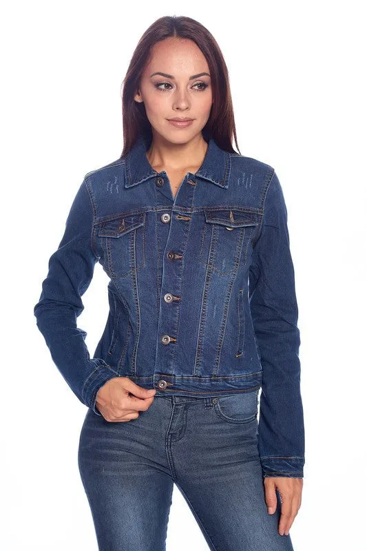 Denim Stretch Button Down Jacket