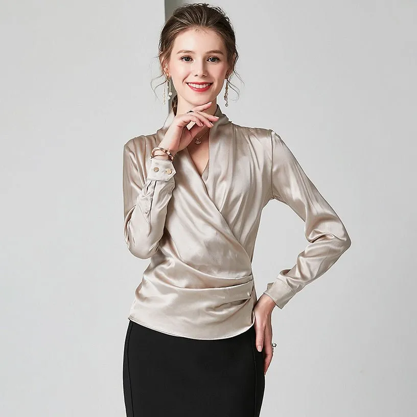 Elegant Ladies Silk Blouse 100% Mulberry Silk Shirt Long Sleeves Silk Top