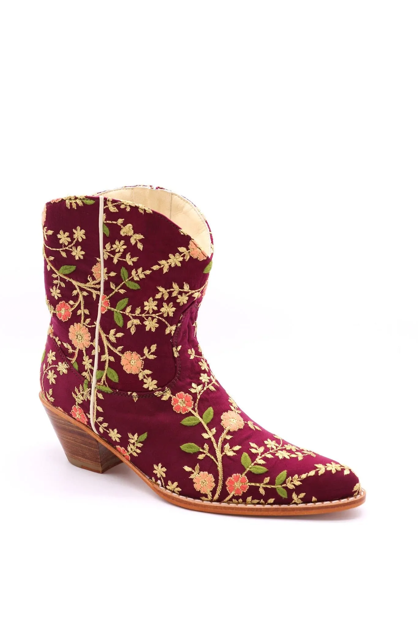 EMBROIDERED BOOTS ELOISE BURGUNDY RED