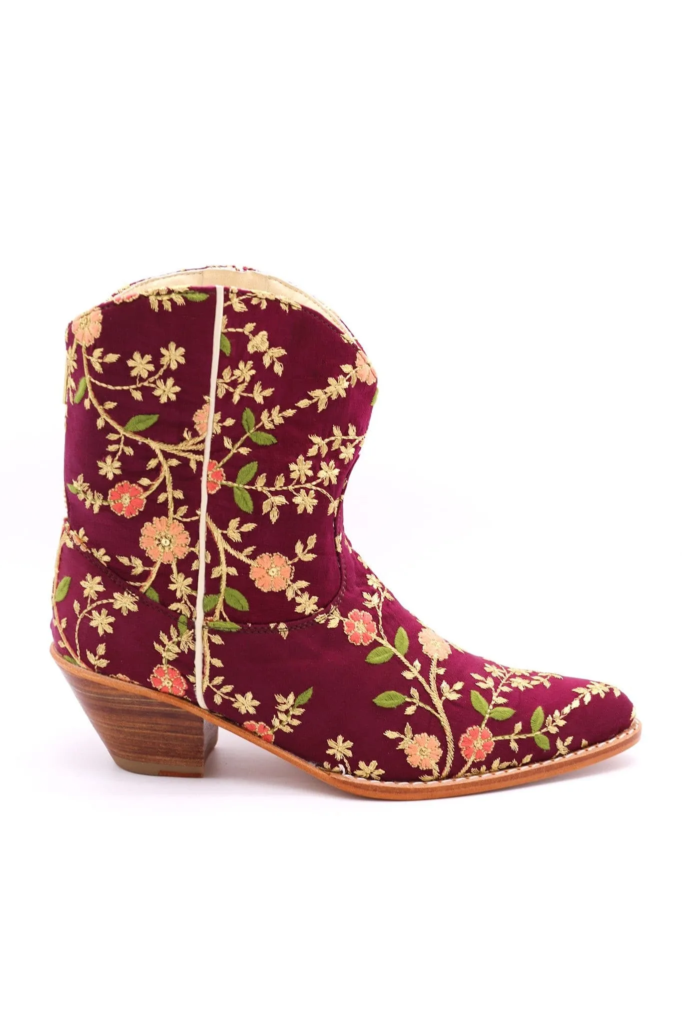 EMBROIDERED BOOTS ELOISE BURGUNDY RED