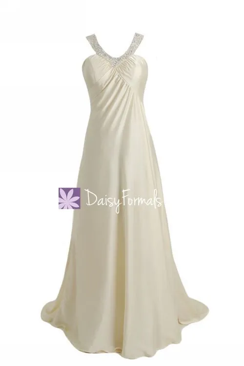 Embroidered Silk-like Satin Prom Dress Long Beaded Formal Dress Evening Dress (PR28623)