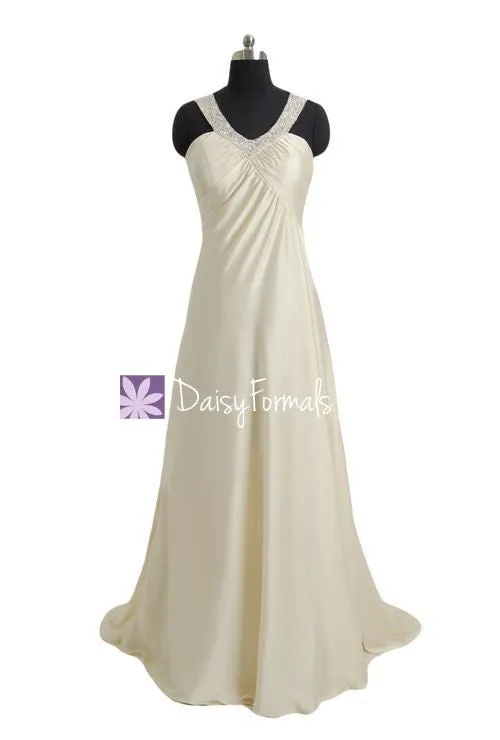 Embroidered Silk-like Satin Prom Dress Long Beaded Formal Dress Evening Dress (PR28623)