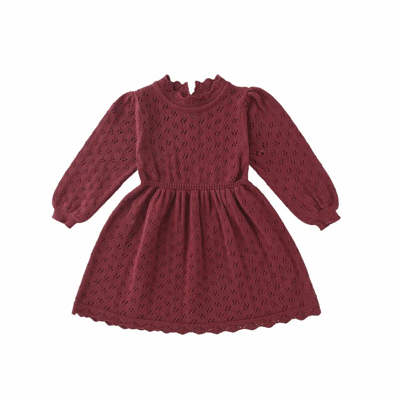 European and American New Girls' Cotton Dress Children's Hollow Princess Dress Bebe Autumn and Winter Baby Long Sleeve Dress