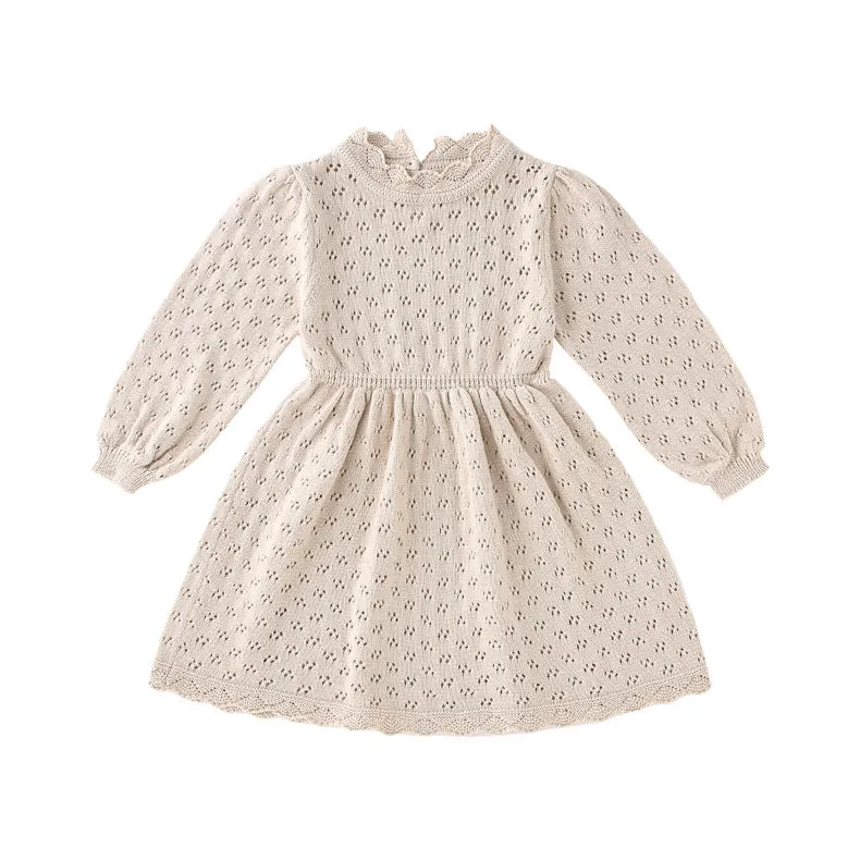 European and American New Girls' Cotton Dress Children's Hollow Princess Dress Bebe Autumn and Winter Baby Long Sleeve Dress