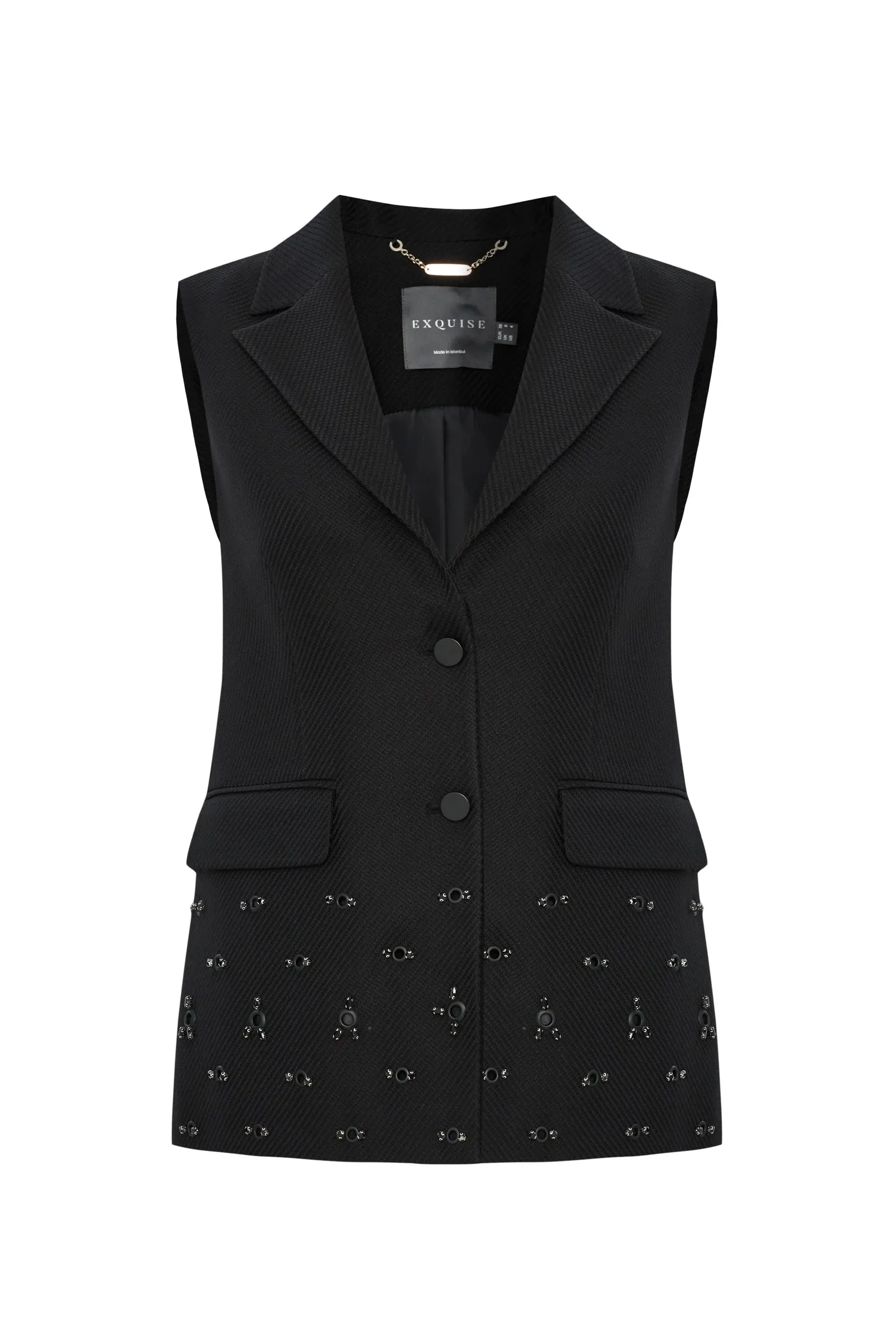 Exquise Aretha Black Long Sleeveless Jacket