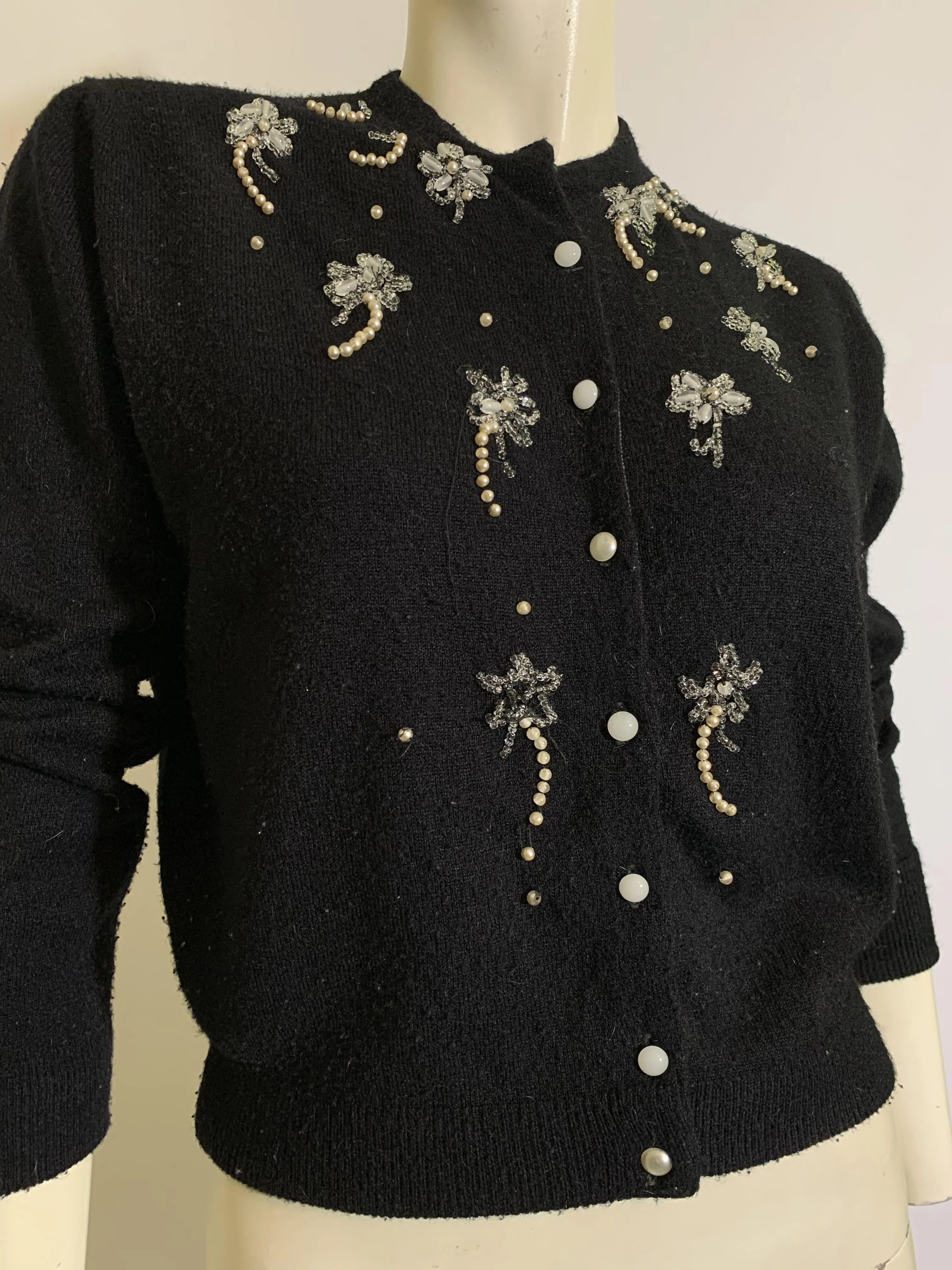 Fireworks Beaded Black Button Down Cardigan Sweater circa 1950s