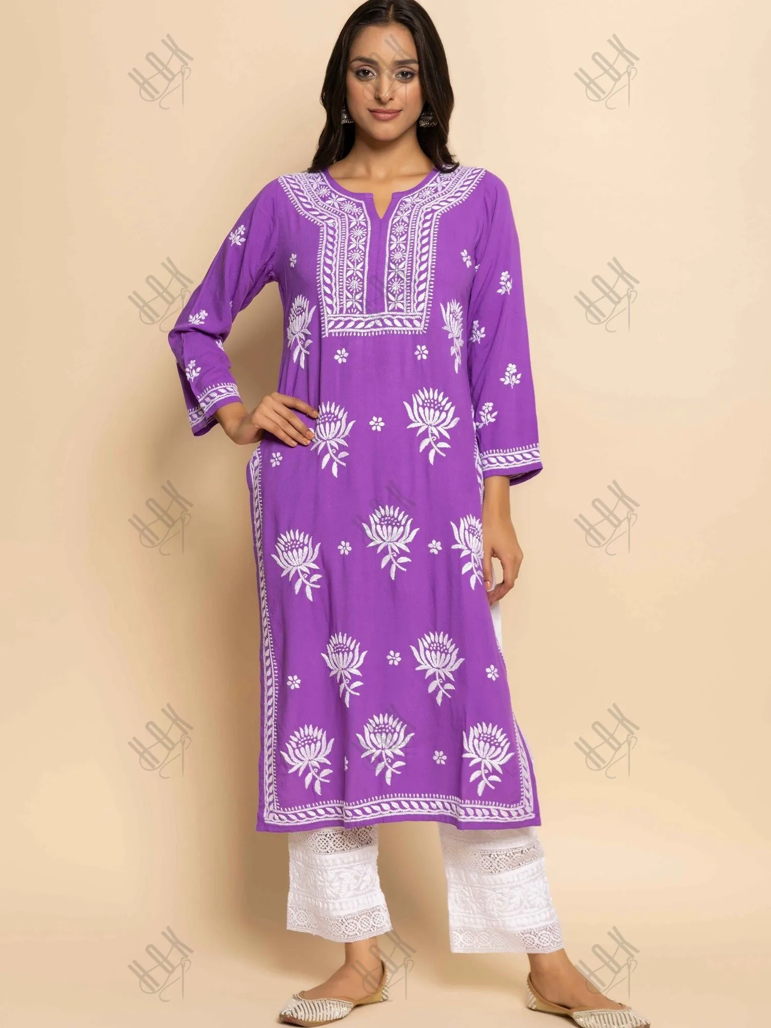 Fizaa Kurta with Chikankari Hand Embroidery Purple