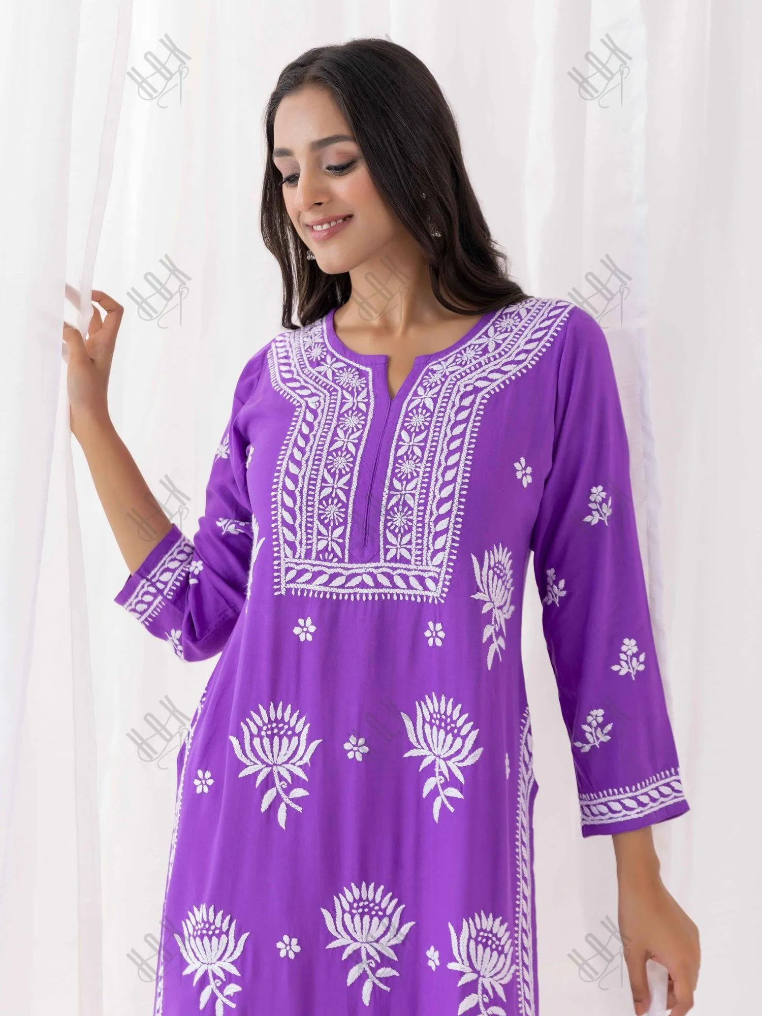 Fizaa Kurta with Chikankari Hand Embroidery Purple