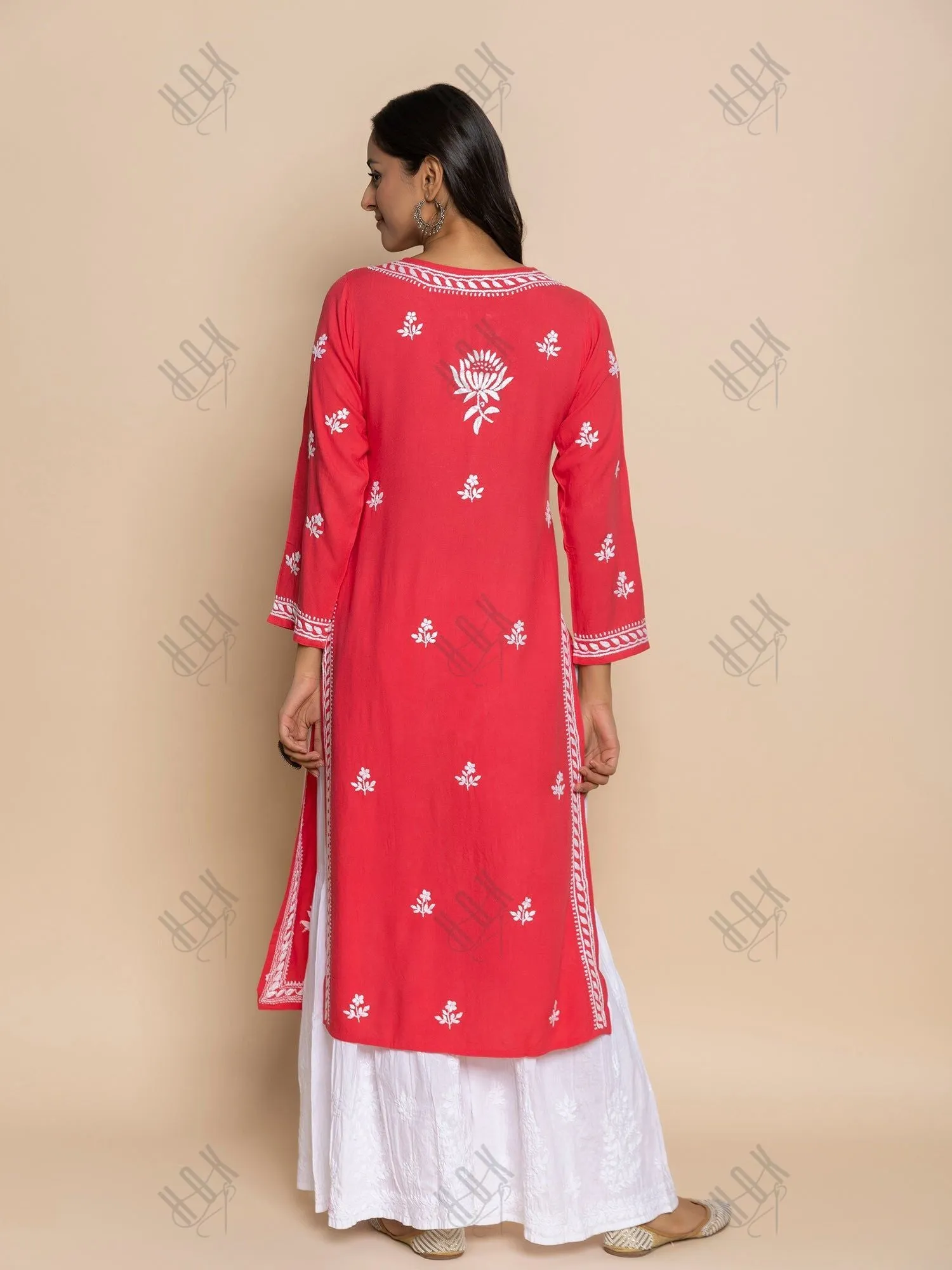 Fizaa Kurta with Chikankari Hand Embroidery red