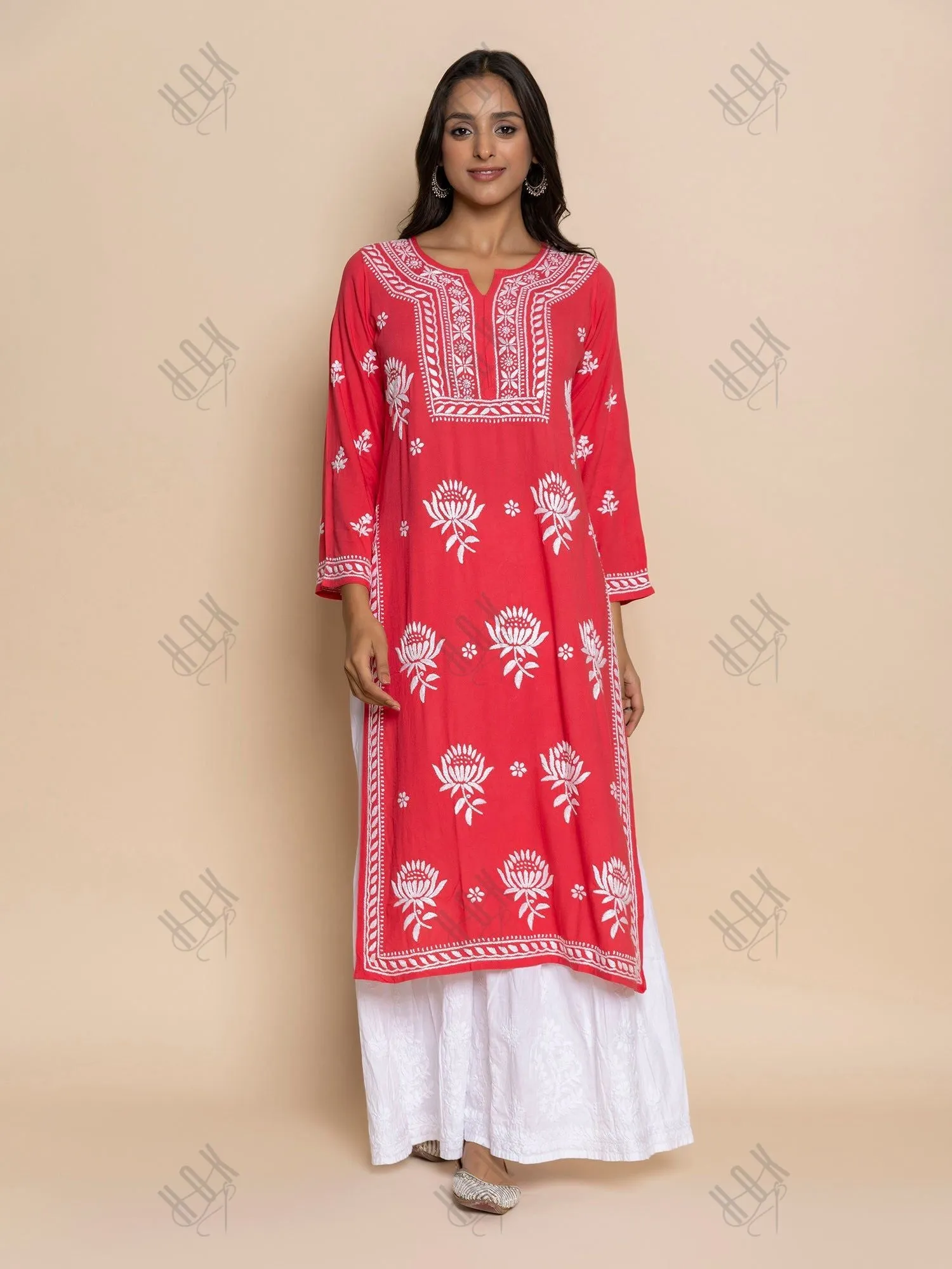 Fizaa Kurta with Chikankari Hand Embroidery red