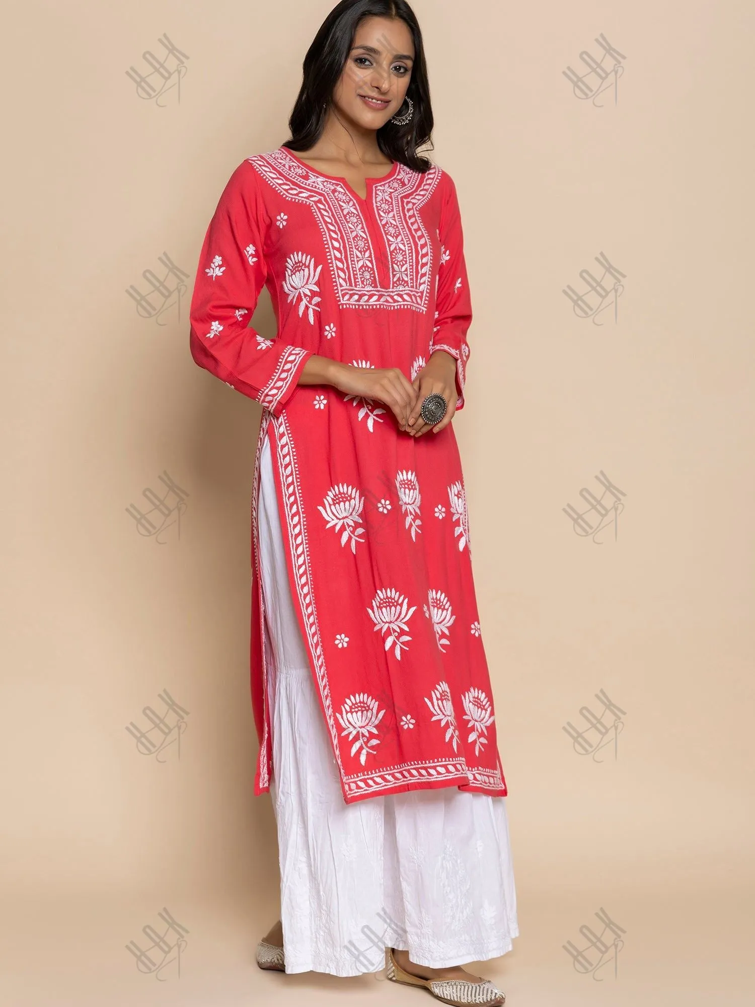 Fizaa Kurta with Chikankari Hand Embroidery red