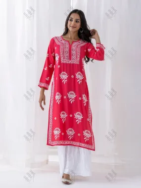 Fizaa Kurta with Chikankari Hand Embroidery red