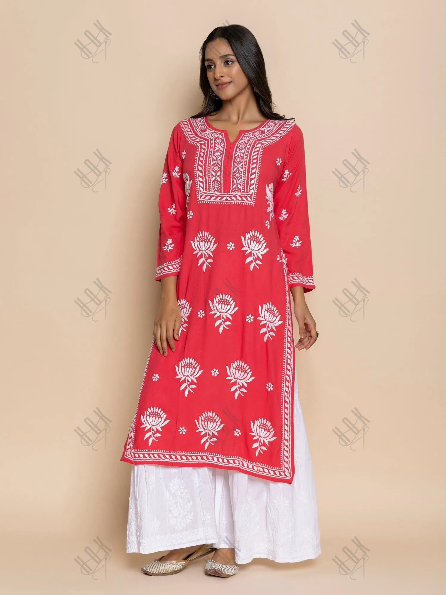 Fizaa Kurta with Chikankari Hand Embroidery red