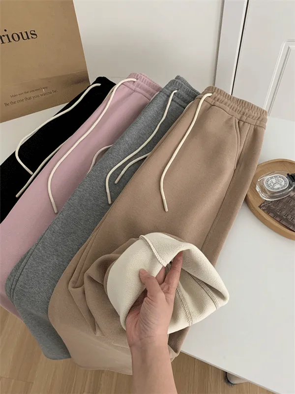 Fleece Lined Solid Color Casual Pants