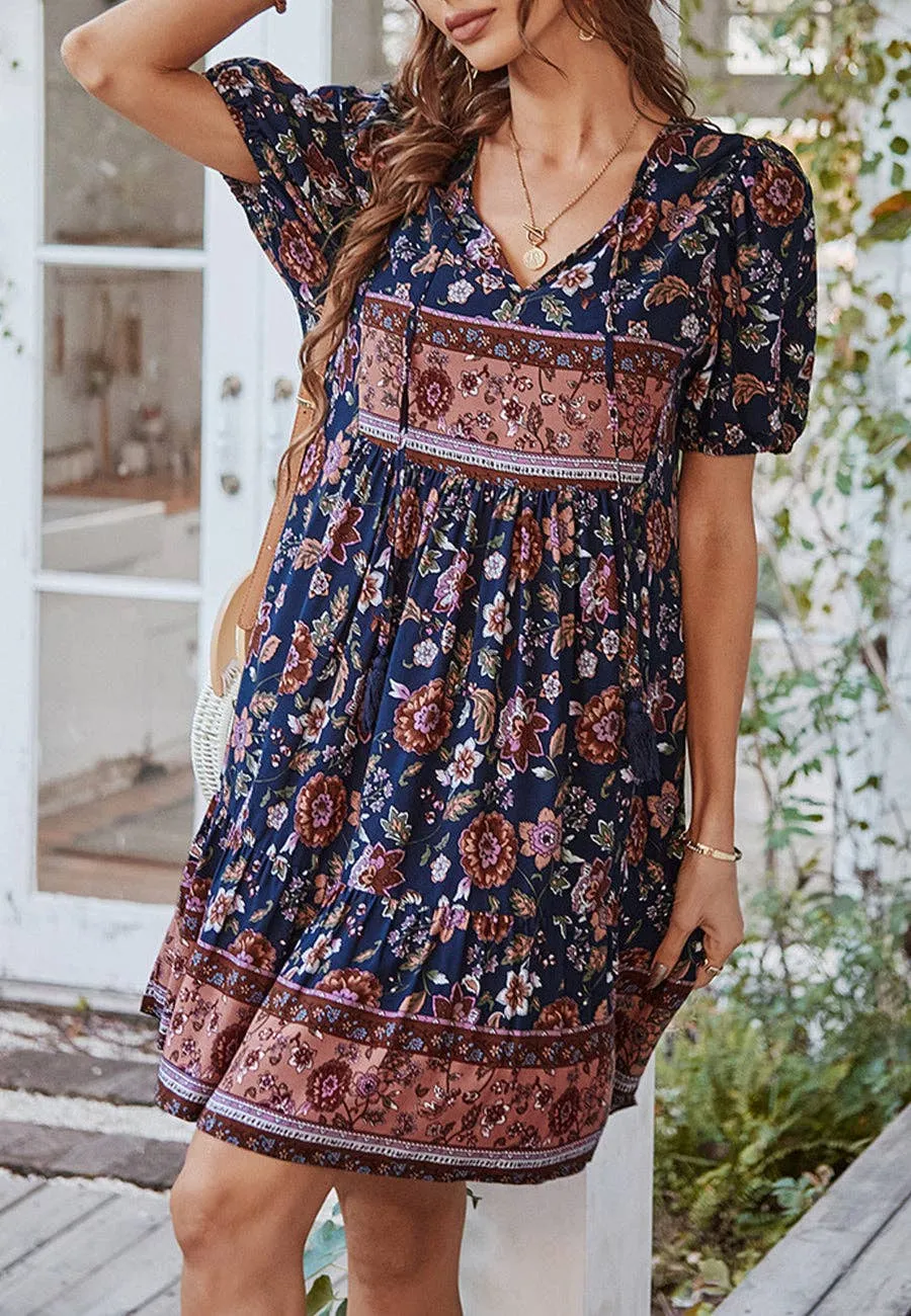 Floral Puff Sleeve Bohemian Dress