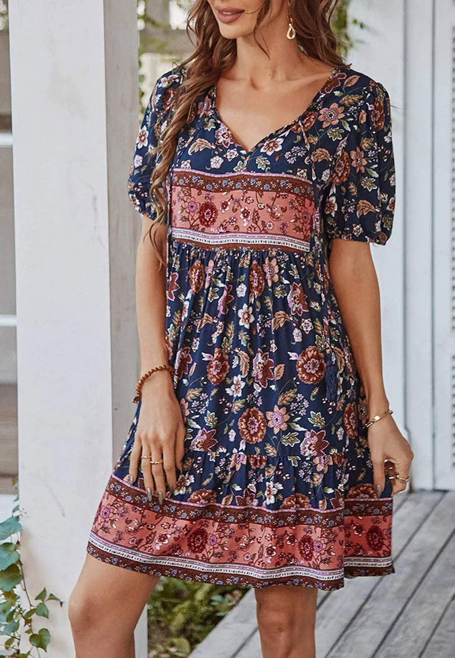 Floral Puff Sleeve Bohemian Dress