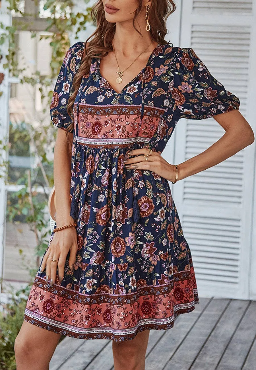 Floral Puff Sleeve Bohemian Dress