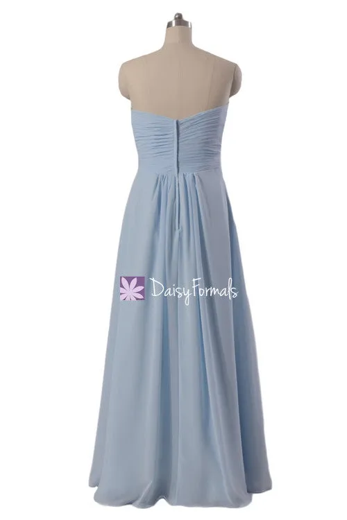 Full A-line Chiffon Bridesmaid Dress Full Length Ice Blue Chiffon Party Dress (BM2442L)