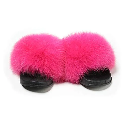 Fur story women's fluffy fox fur sandals open-toed leather slippers