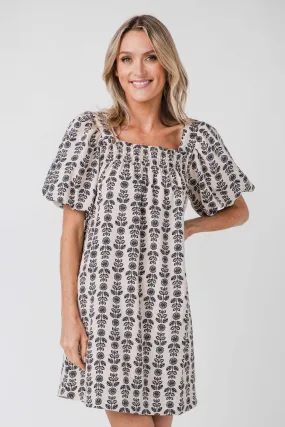 Gigio Printed Smocked Square Neck Dress