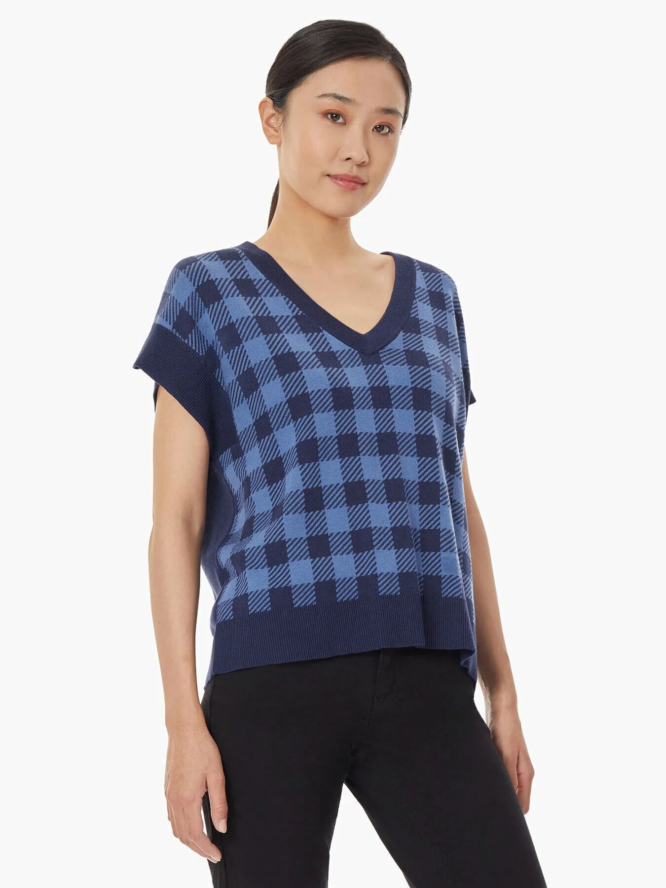 Gingham Jacquard Knit Sweater Vest