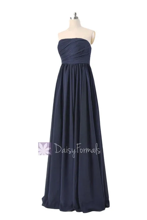 Gorgeous Long Navy Blue Chiffon Party Dress Empire Strapless Formal Dress(FB138)