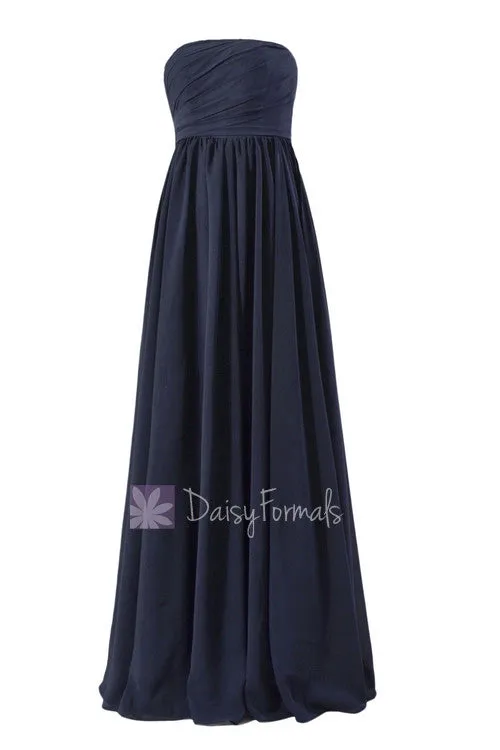 Gorgeous Long Navy Blue Chiffon Party Dress Empire Strapless Formal Dress(FB138)