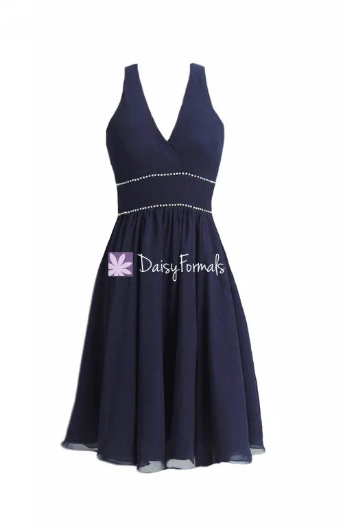 Gorgeous Navy Halter Bridesmaid Dress V neckline Navy Blue Party Dress Prom Dress (BM906)