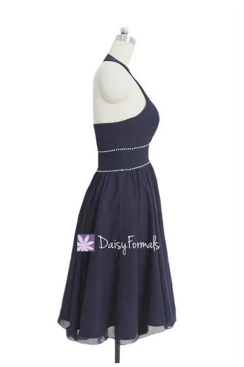 Gorgeous Navy Halter Bridesmaid Dress V neckline Navy Blue Party Dress Prom Dress (BM906)