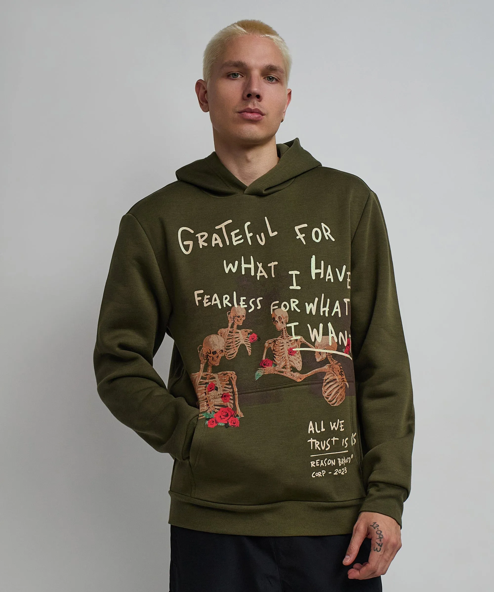 Grateful Roses Hoodie - Olive Green