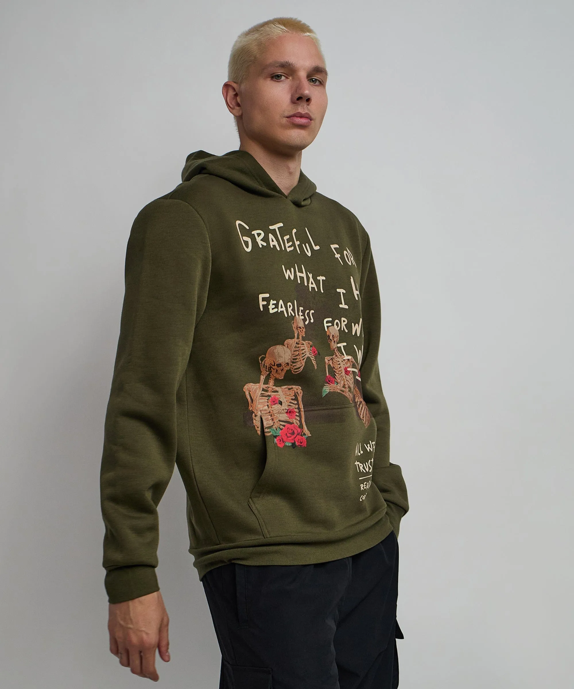 Grateful Roses Hoodie - Olive Green