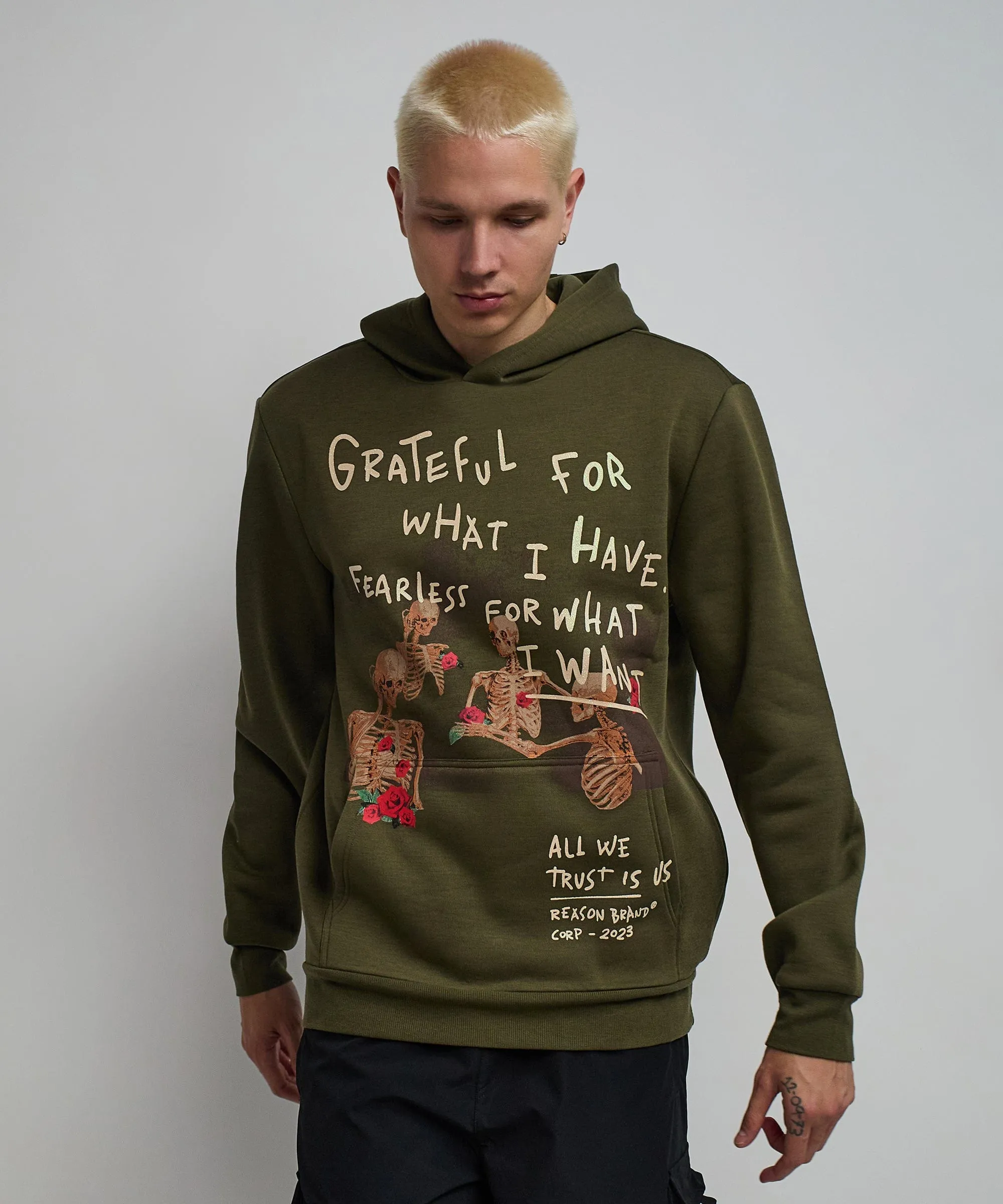 Grateful Roses Hoodie - Olive Green