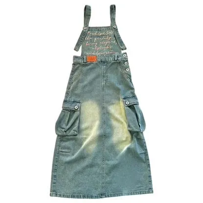 Harlem Cargo Pocket Denim Overall Dress