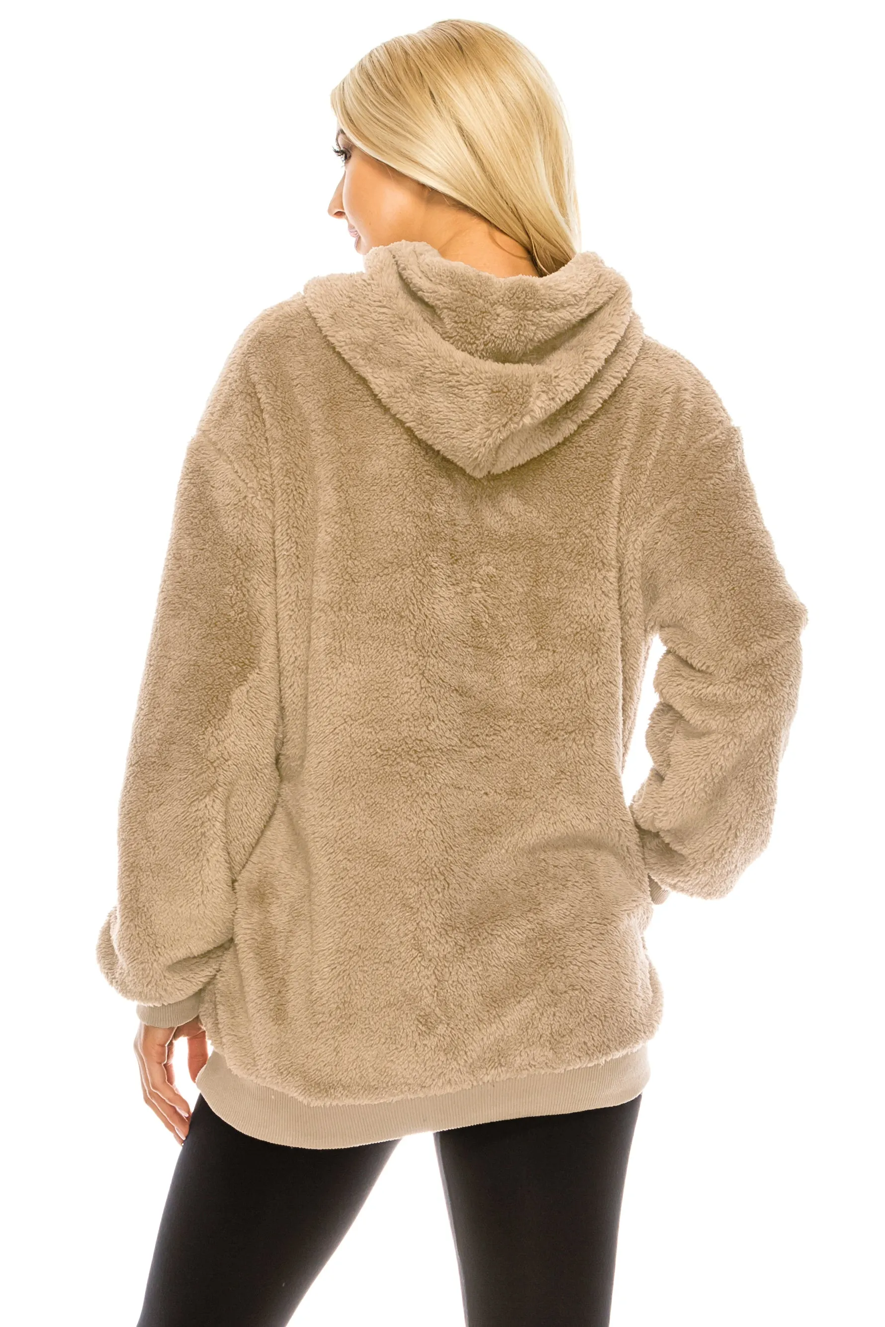 Haute Edition Women's Colorblock and Solid 1/4 Zip Sherpa Hoodie