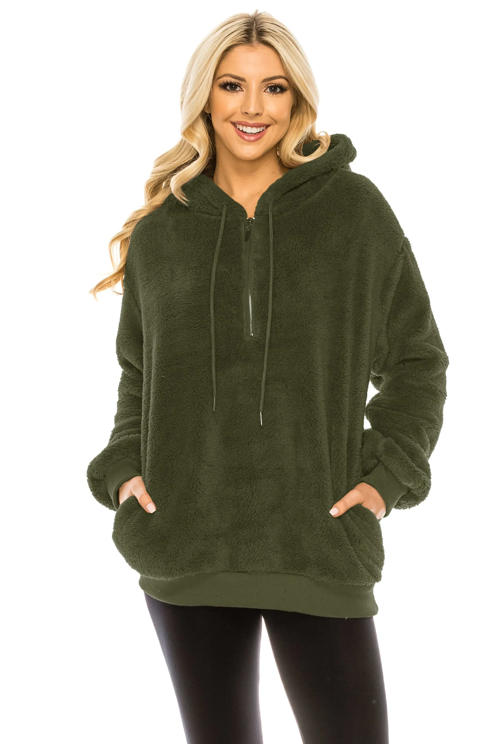 Haute Edition Women's Colorblock and Solid 1/4 Zip Sherpa Hoodie