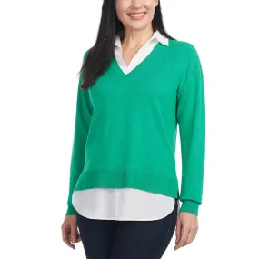 Hilary Radley Women's Collared V-Neck Soft 2-fer Sweater