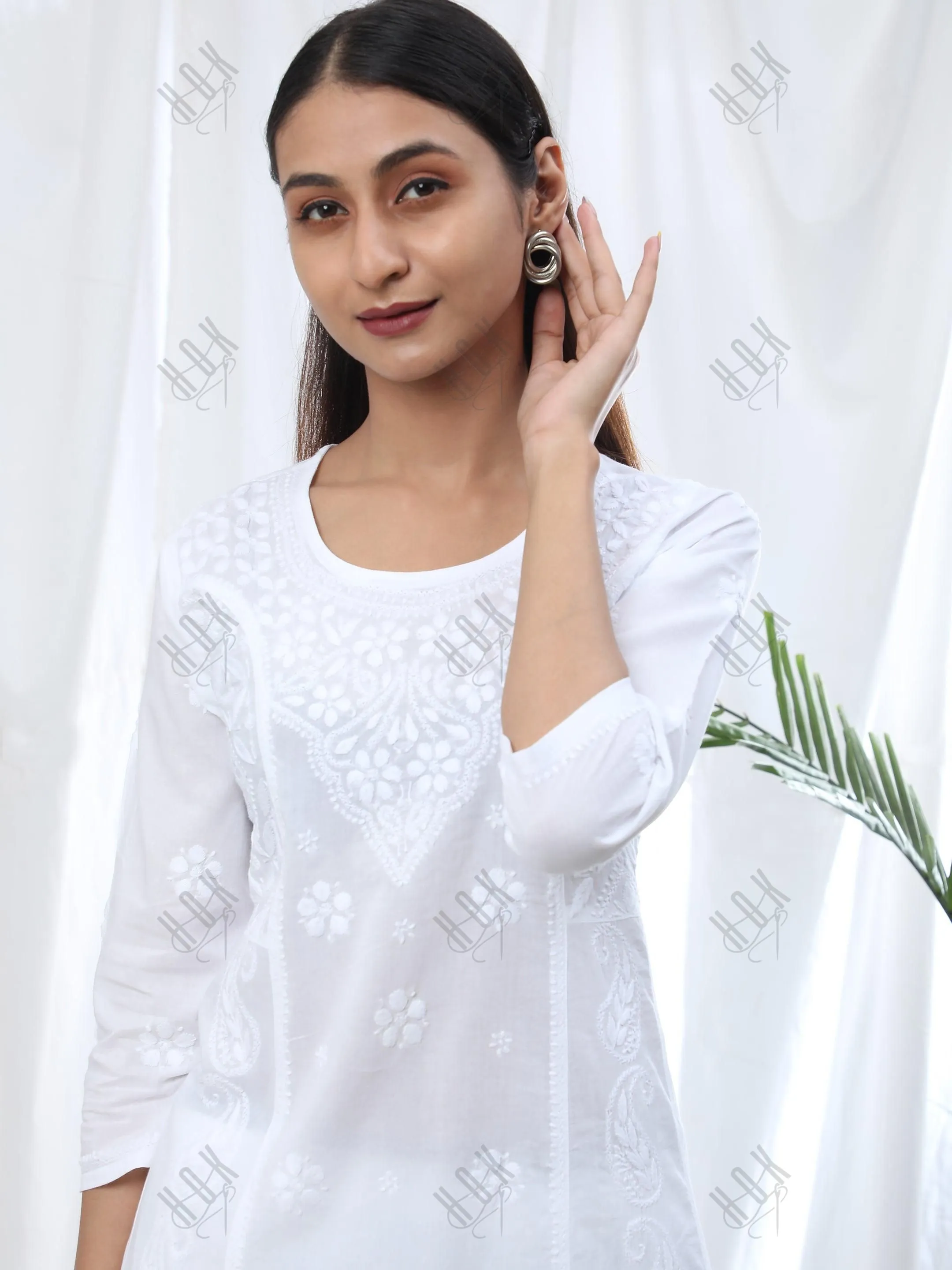 HOK Chikankari Stylish Kurti White